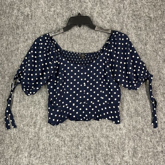 J Crew Shirt Womens Medium Off Shoulder Cropped Polka Dot Blouse Business Career - Picture 1 of 11